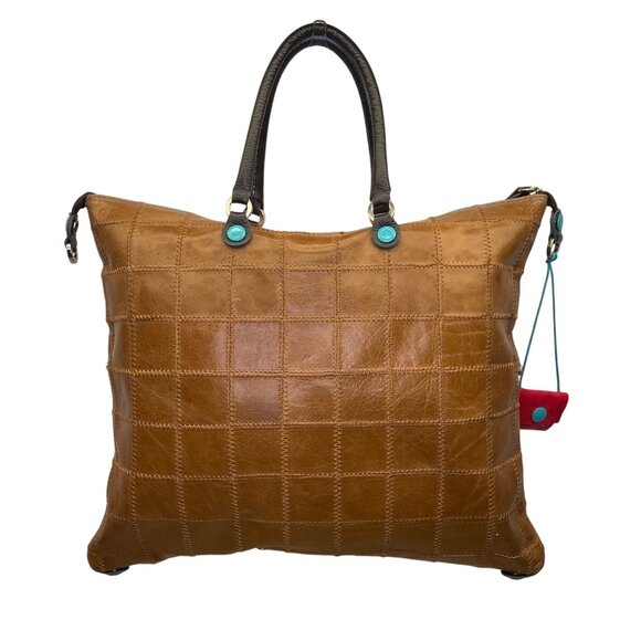 Gabs Womens Camel/Brown Leather With Quilted Design & Black Handles Tote Bag - Picture 1 of 13